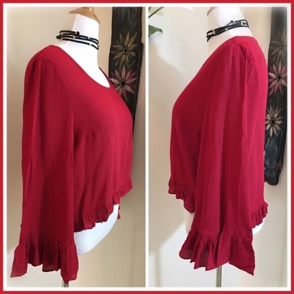 Final Price | Dark Red Long Sleeve Top with Ruffled Hem and Sleeves - Picture 4 of 5